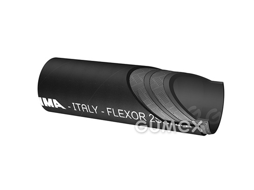 Hydraulická hadica FLEXOR 2SN R2AT, 6,4/14,6mm, 400bar, antistatická, syntetická guma/syntetická guma, bandážovaná, 2x opletenie drôtom, -40°C/+100°C, čierna